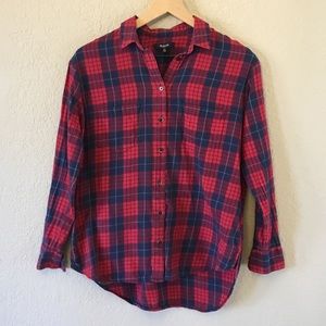 Madewell | Red and Navy plaid button up shirt